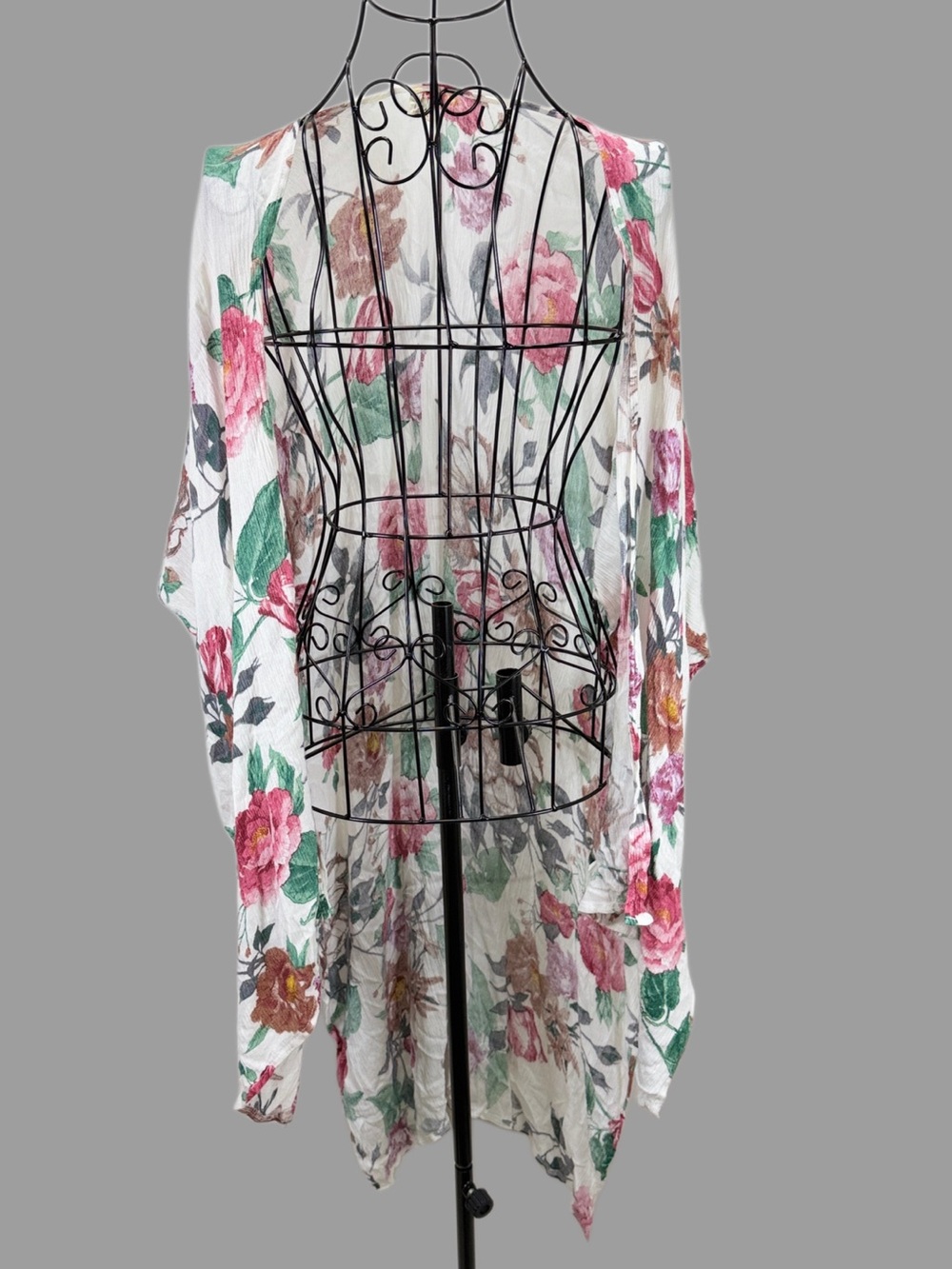 I. JOAH Premium Floral Kimono Duster S Oversized High Low Made USA